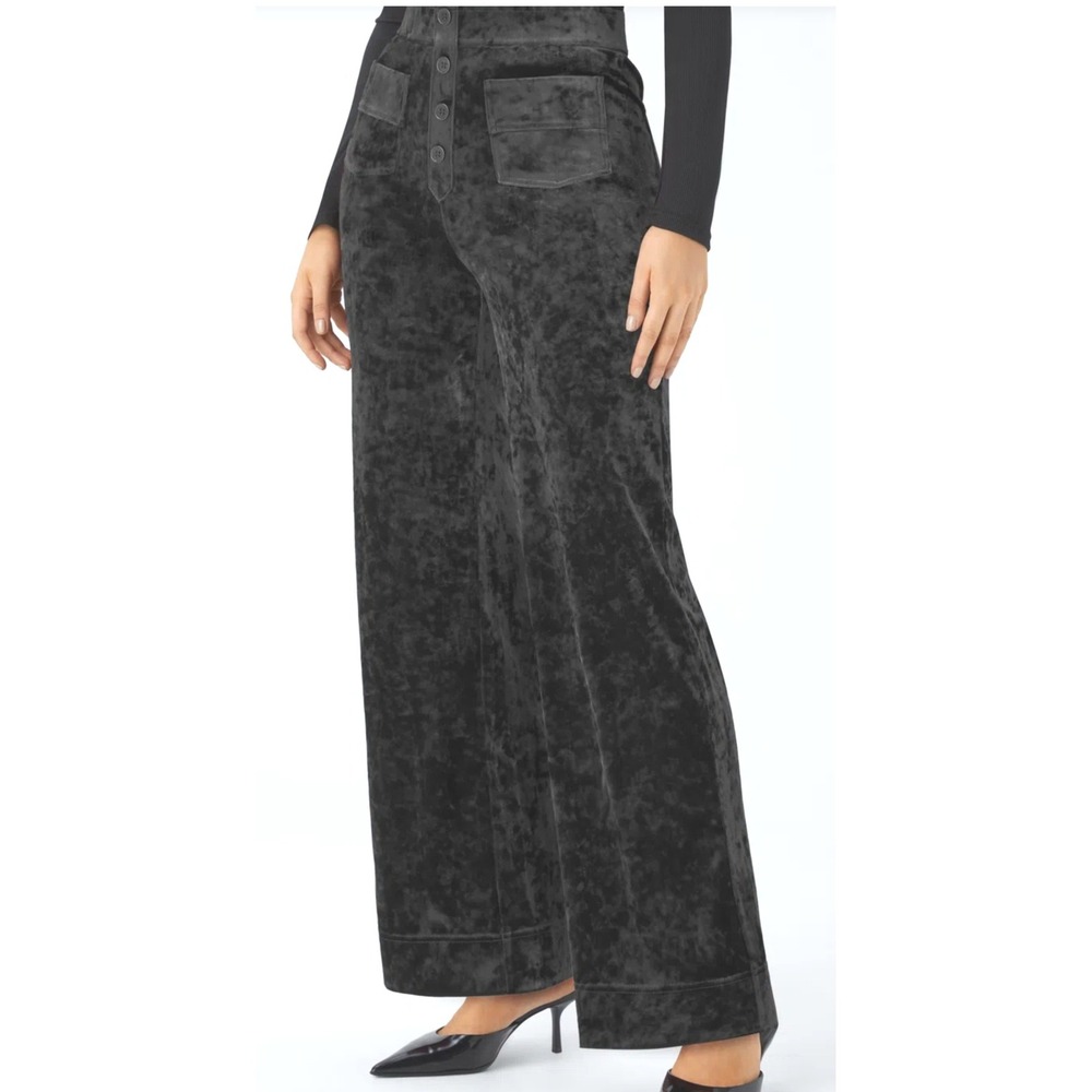 Halara Black Crushed Velvet High Waist Straight Leg Button Front Pants XS